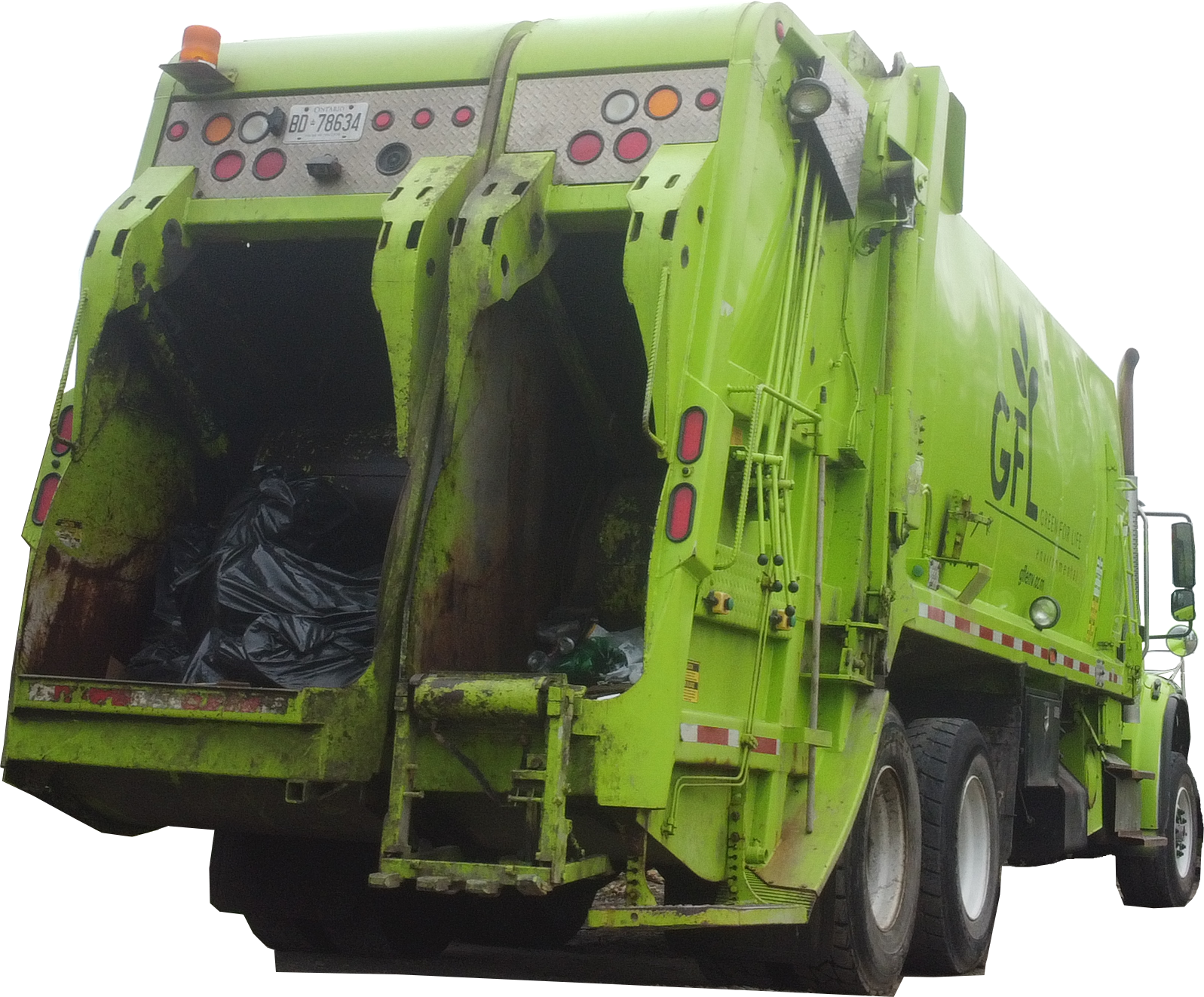 Split rear loader garbage truck